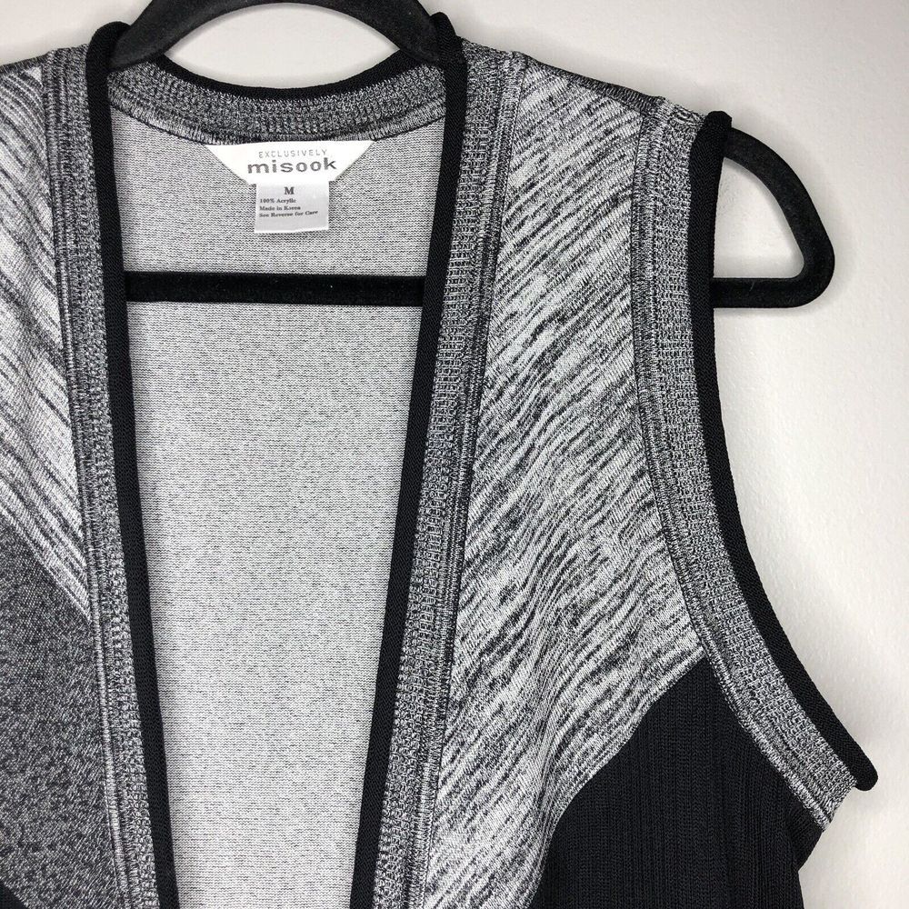 Exclusively Misook Women's Medium Black Gray Open Sleeveless Cardigan Sweater - Picture 3 of 4